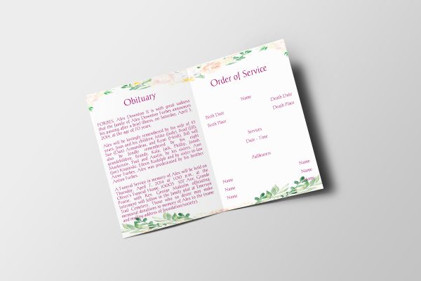 floral garden funeral program template inner page