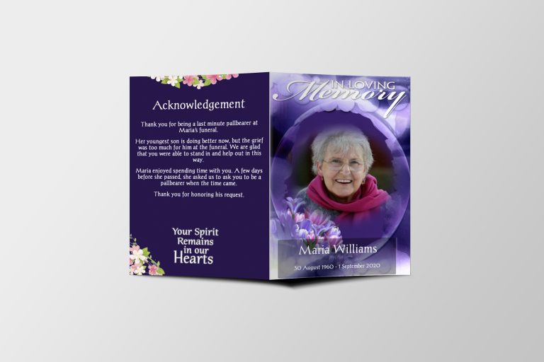 Purple Bloom Funeral Program Template | QuickFuneral LLC