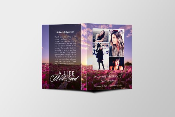 Red Floral Funeral Program Half Letter Size Template Cover
