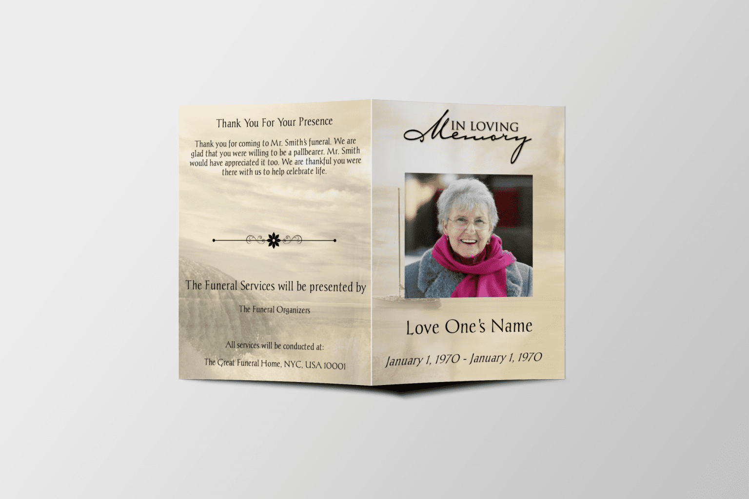 Golden Lake Funeral program Template | Half Page Funeral Program