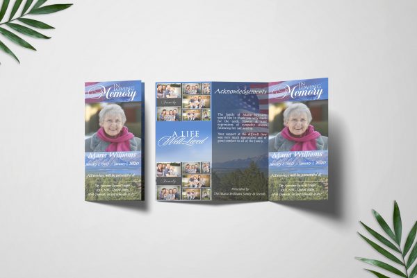 US Flag TriFold Funeral Program Template