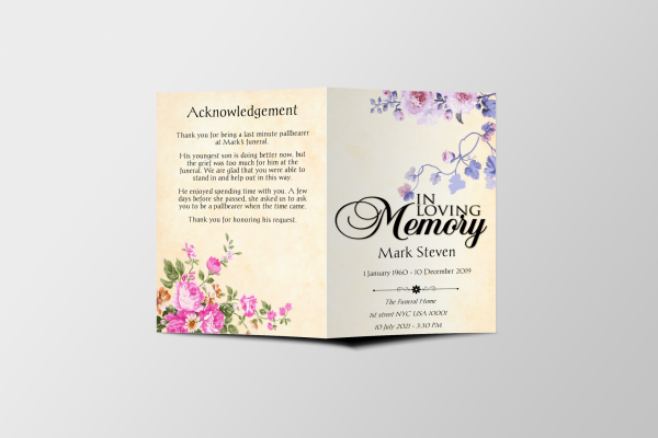 Floral No Photo Funeral Program Template Cover