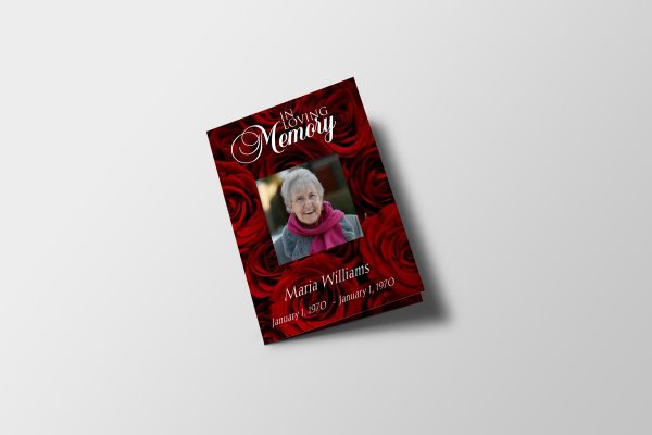 Red Rose Petals Half Page Funeral Program Template