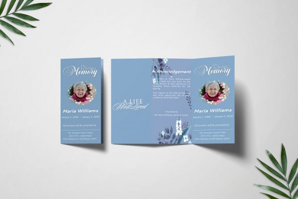 Simply Blue Trifold Funeral Program