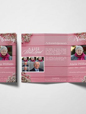 Pink Floral Trifold Funeral Program