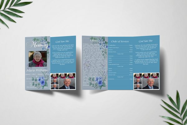 Floral Watercolor Trifold Funeral Program front left inner right