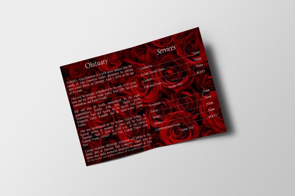 Red Rose Petals Half Page Funeral Program Template inner page