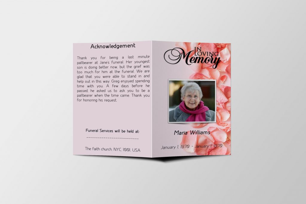 Pink Rose Petals Funeral Program Template | QuickFuneral LLC