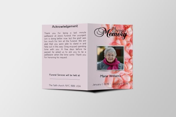Pink Rose Petals Letter Size Funeral Program Template front cover
