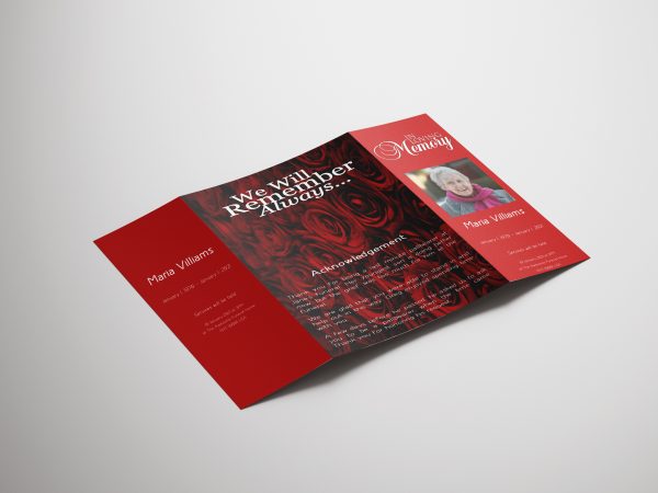 Red Rose Gatefold Funeral Program front cover