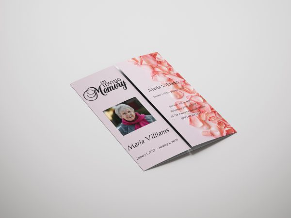 Pink Rose Petals Gatefold Funeral Program