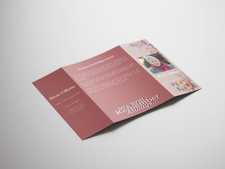 Pink Floral Gatefold Funeral Program | QuickFuneral LLC