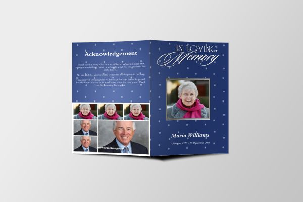 Blue Curtain Funeral Program Template front page