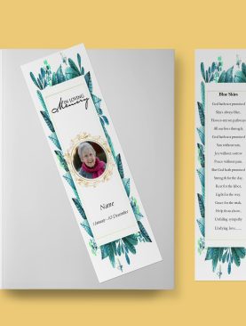 Elegant Leaf Funeral Bookmark Template