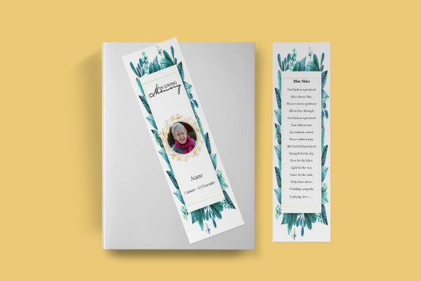 Elegant Leaf Funeral Bookmark Template