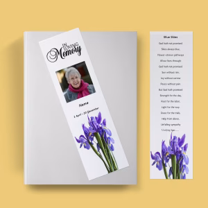 Purple Irises Funeral Bookmark Template