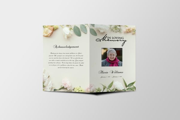 Fresh Flower Pattern Funeral Program Template front page