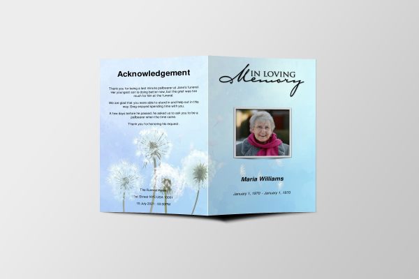 Dandelions Funeral Program Template Front Page