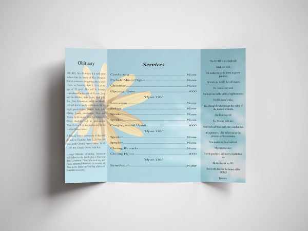 Yellow Daisy Gate Fold Funeral Program Template inner page