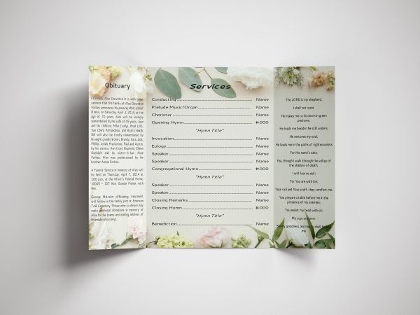 Fresh Flower Pattern Gatefold Funeral Program Template inner page