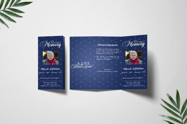 Blue Curtain Trifold Funeral Program Template