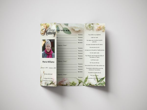 Fresh Flower Pattern Gatefold Funeral Program Template inner page or front page
