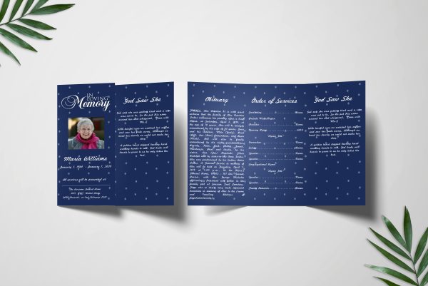 Blue Curtain Trifold Funeral Program Template inner page