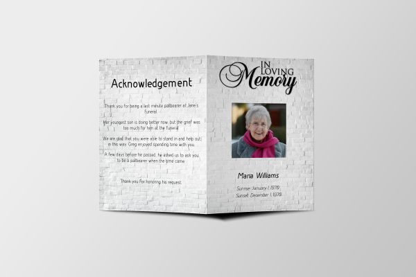 Brick Wall Half Page Funeral Program Template front page