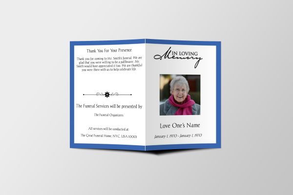 Blue Gradient Half Page Funeral Program Template front page