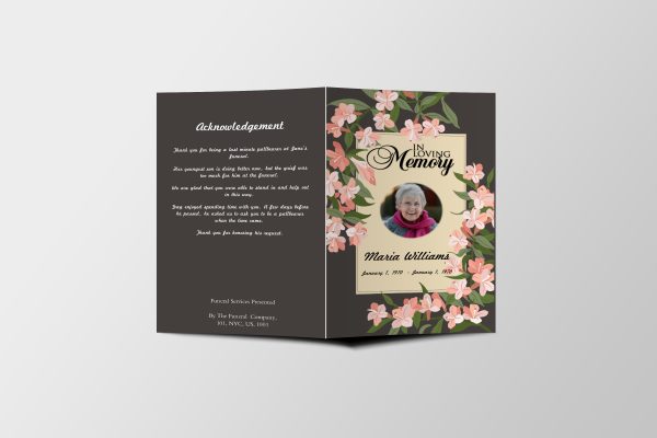 Pink Flora Funeral Program Template front page