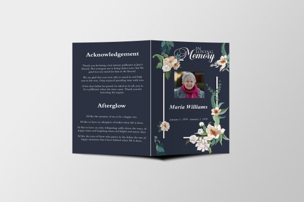 Peaceful Blue Funeral Program Template front page