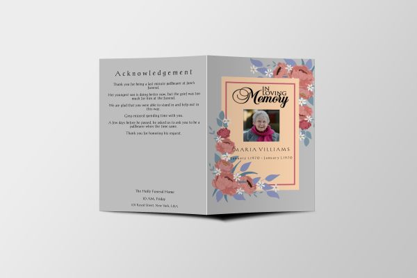 Light Floral Funeral Program Template front page