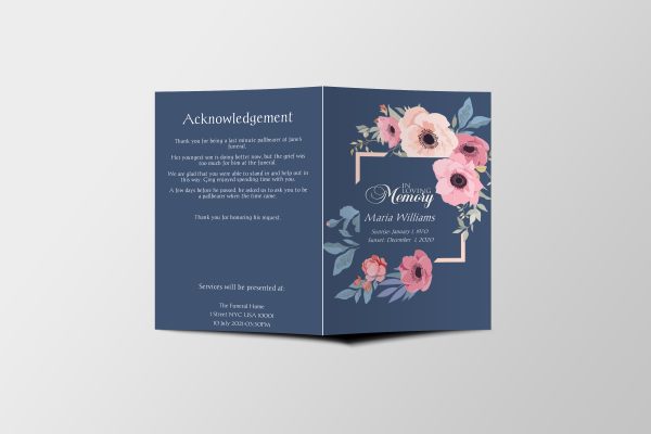 Blue Blossoms Funeral Program Template front page