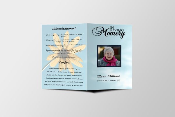 Yellow Daisy Funeral Program Template front page