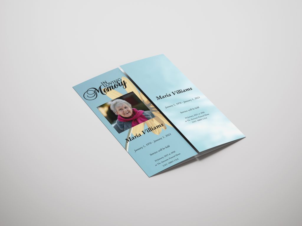 Yellow Daisy Gate Fold Funeral Program Template | QuickFuneral LLC