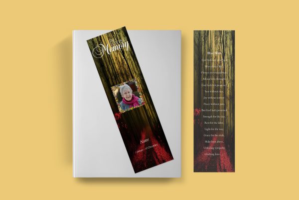 Red Forest Funeral Bookmark Template front back page