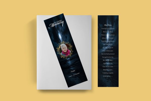 Moon In Clouds Funeral Bookmark Template front back page