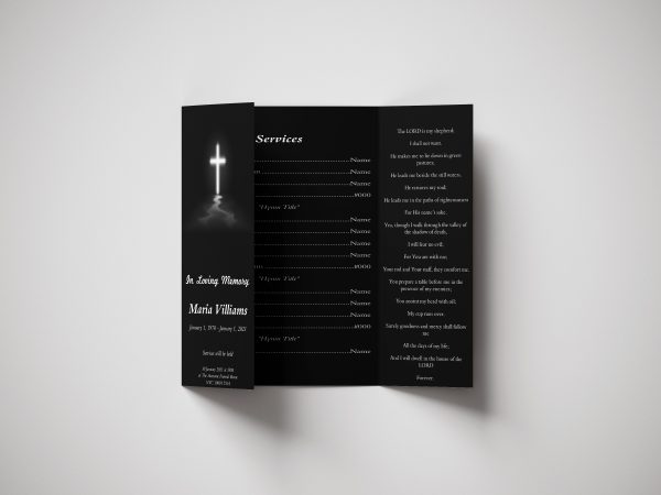 Cross Gate Fold Funeral Program Template inner page front page