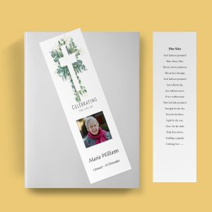 Cross Leaves Funeral Bookmark Template