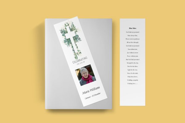 Cross Leaves Funeral Bookmark Template inner page front page