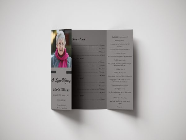 Bright Less Color Gate Fold Funeral Program Template front inner page
