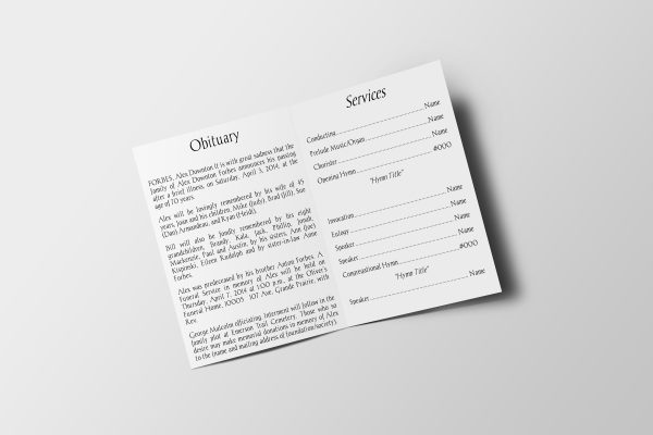 Leaf Pro Half Page Funeral Program Template inner page