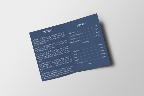 Blue Blossoms Half Page Funeral Program Template inner page