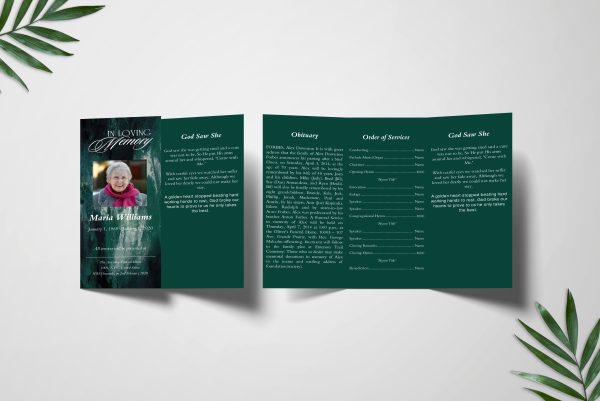 Nebulous Trifold Funeral Program Template inner page front page