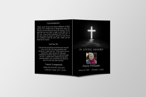 Cross Half Page Funeral Program Template front page