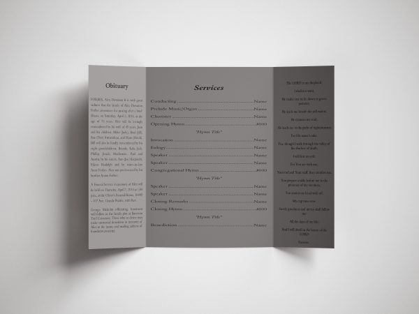 Bright Less Color Gate Fold Funeral Program Template inner page