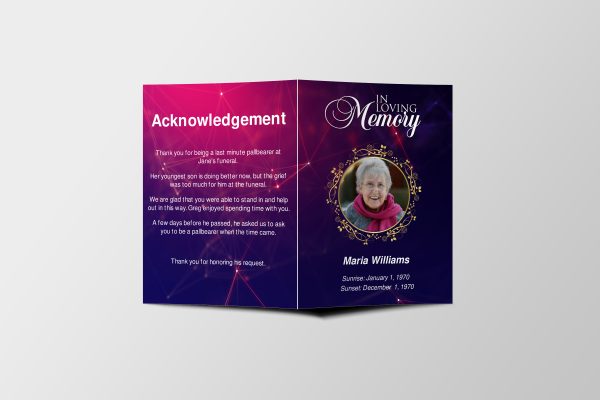 Dimensions Half Page Funeral Program Template front page