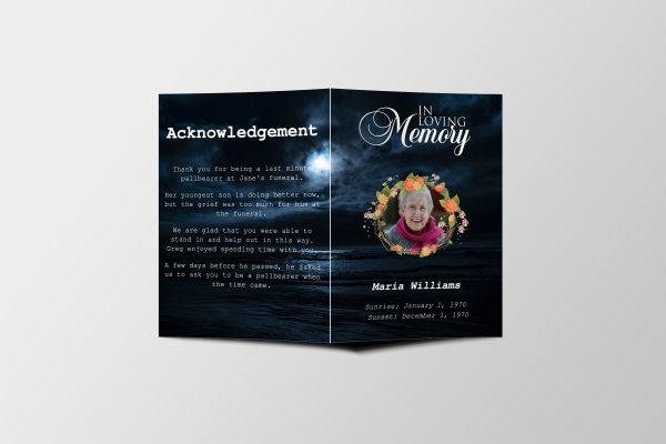 Moon In Clouds Half Page Funeral Program Template front page