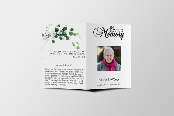 Leaf Pro Half Page Funeral Program Template front page
