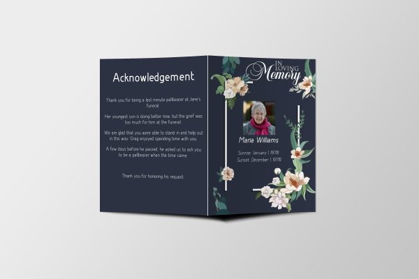 Peaceful Blue Half Page Funeral Program Template front page
